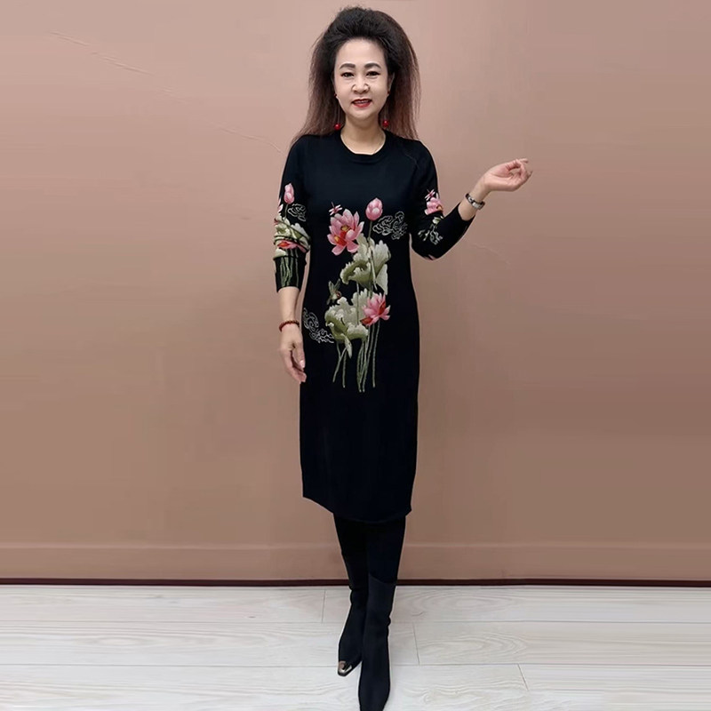 高品质!中年妈妈印花针织打底裙