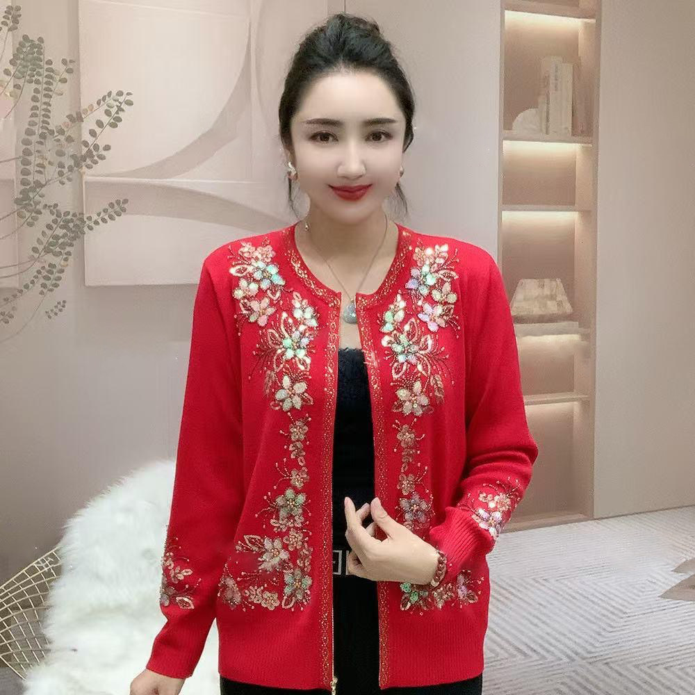 高品质！重工镶钻洋气妈妈针织衫