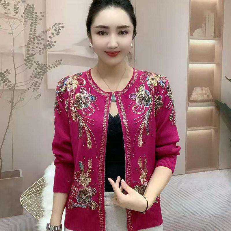 重工刺绣镶钻带花纹针织衫开衫女短款洋气妈妈装宽松显瘦打底上衣,女装/女士精品,毛针织衫,淘宝优惠券,粉丝福利购,淘宝优惠卷