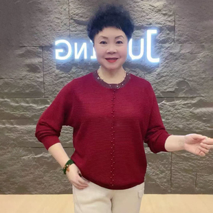 中年妈妈针织衫上衣2025春季新款洋气秋冬中老年女装打底遮肚毛衣