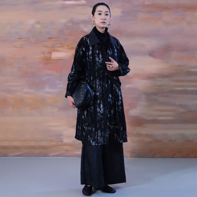 高品质！水墨气质翻领中长款风衣
