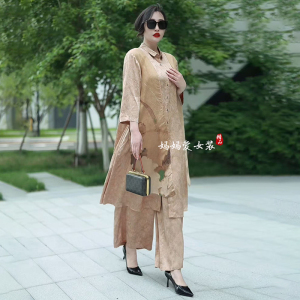 阔太太宽松大码妈妈连衣裙2025夏季新款洋气质显瘦阔腿裤两件套装