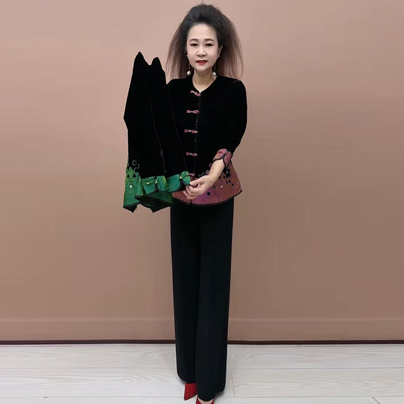 26春秋妈妈真丝绒拼接衬衫中老年人开衫套装阔太太洋气上衣外套女,女装/女士精品,时尚套装,淘宝优惠券,粉丝福利购,淘宝优惠卷