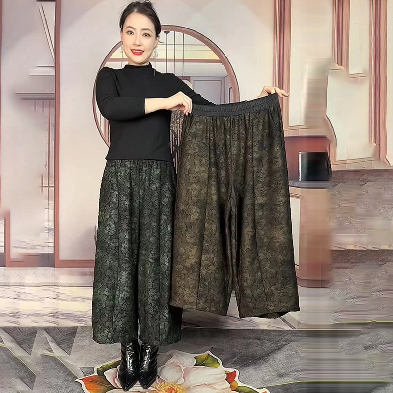 高端中老年妈妈宽松大码松紧腰阔腿裤直筒烧花200斤高腰九分裤子,女装/女士精品,休闲裤,淘宝优惠券,粉丝福利购,淘宝优惠卷