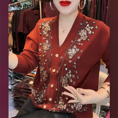 重工钉珠焦麻冰丝针织开衫小外套