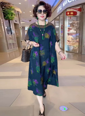 醋酸真丝大码200斤胖妈妈连衣裙