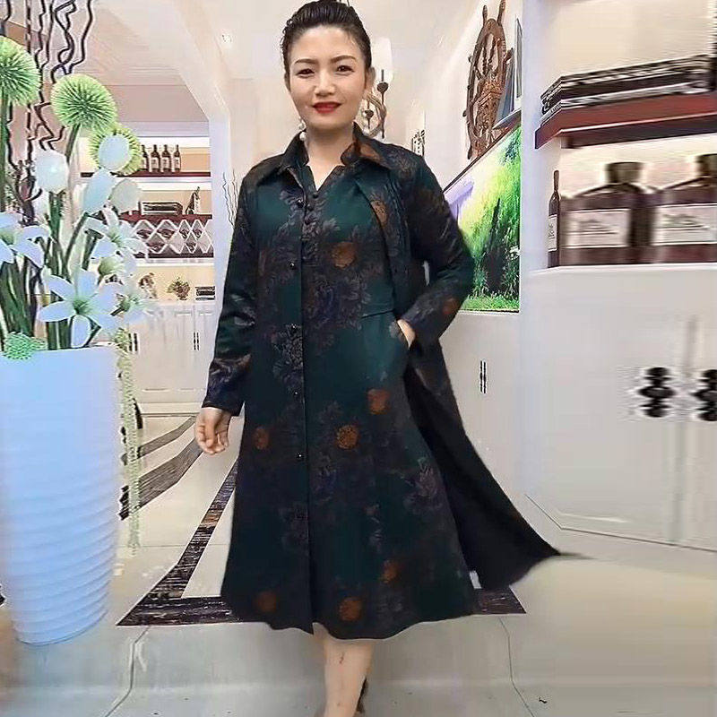 中老年时尚民族风套装2022秋冬新款妈妈两件套中长连衣裙风衣外套,女装/女士精品,时尚套装,淘宝优惠券,粉丝福利购,淘宝优惠卷