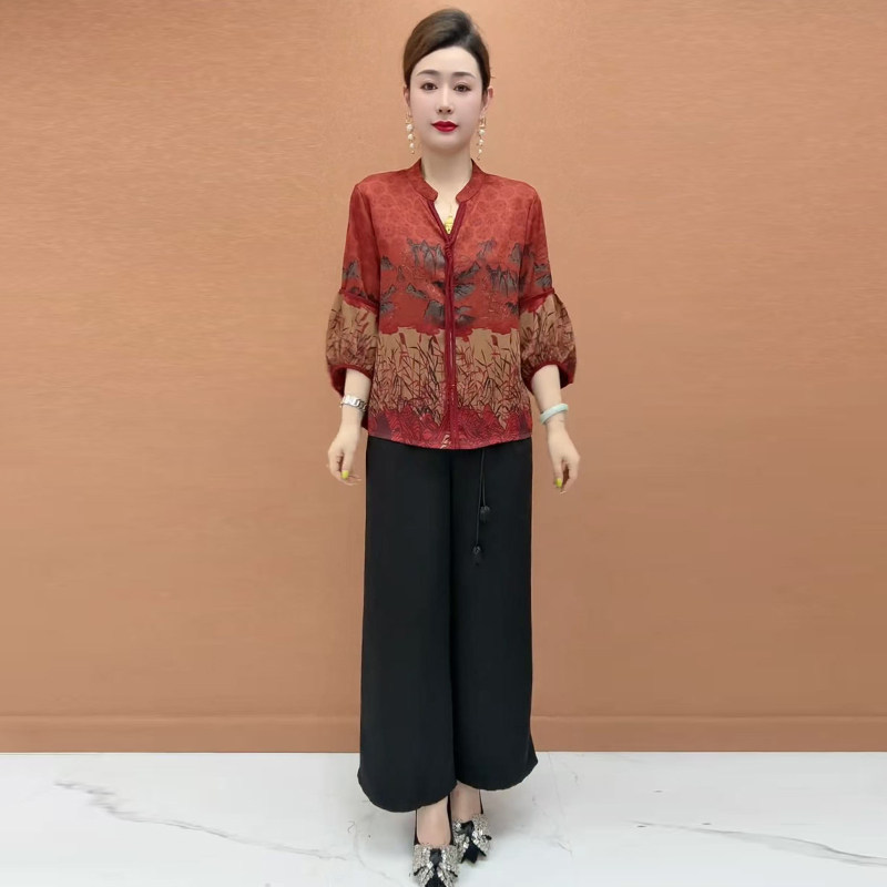 高品质！夏季妈妈大码真丝衬衫女