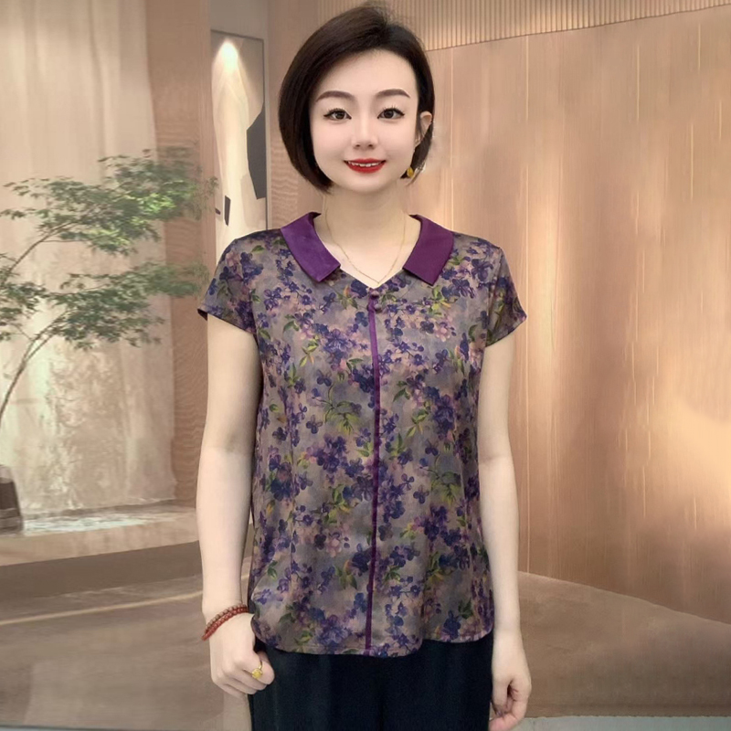 新中式国风妈妈真丝大码减龄衬衫