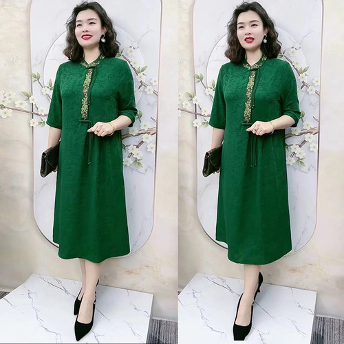 喜婆婆红色连衣裙中式刺绣长裙子