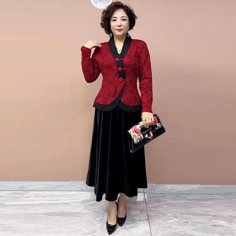 长袖复古民族风提花妈妈上衣小衫