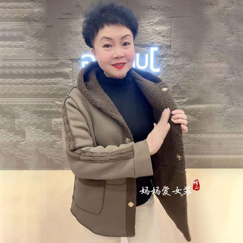双面穿加绒保暖妈妈外套短款大衣
