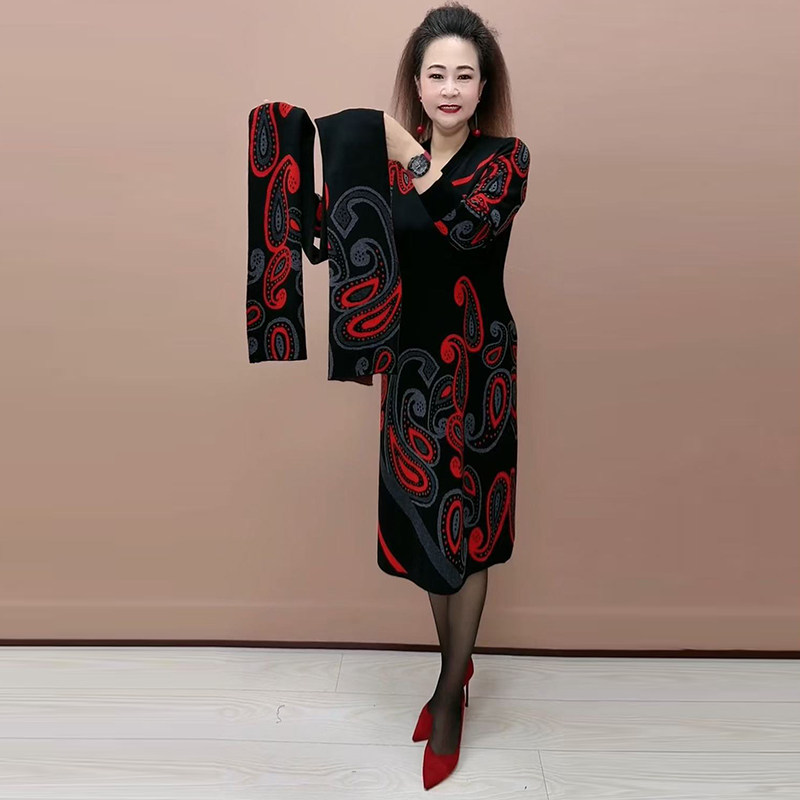 配大衣羊毛针织连衣裙妈妈毛衣裙