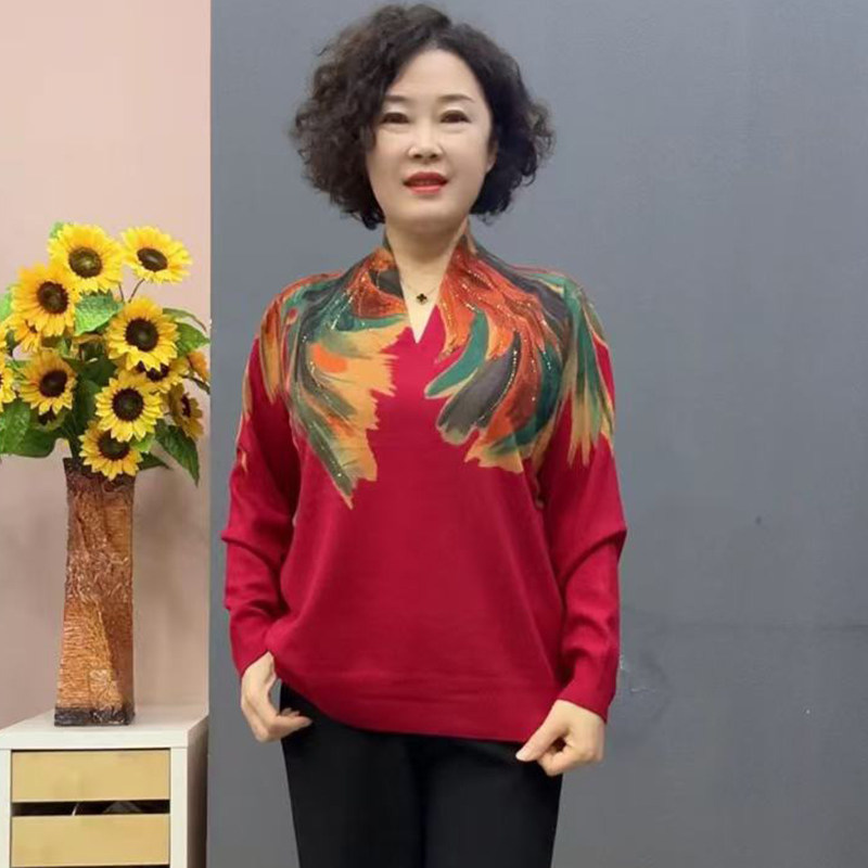 时尚印花针织打底衫宽松显瘦毛衣