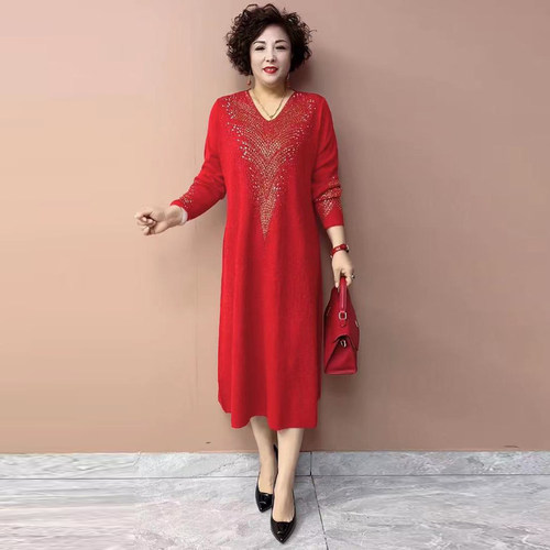 重工镶钻大码200斤连衣裙喜婆婆