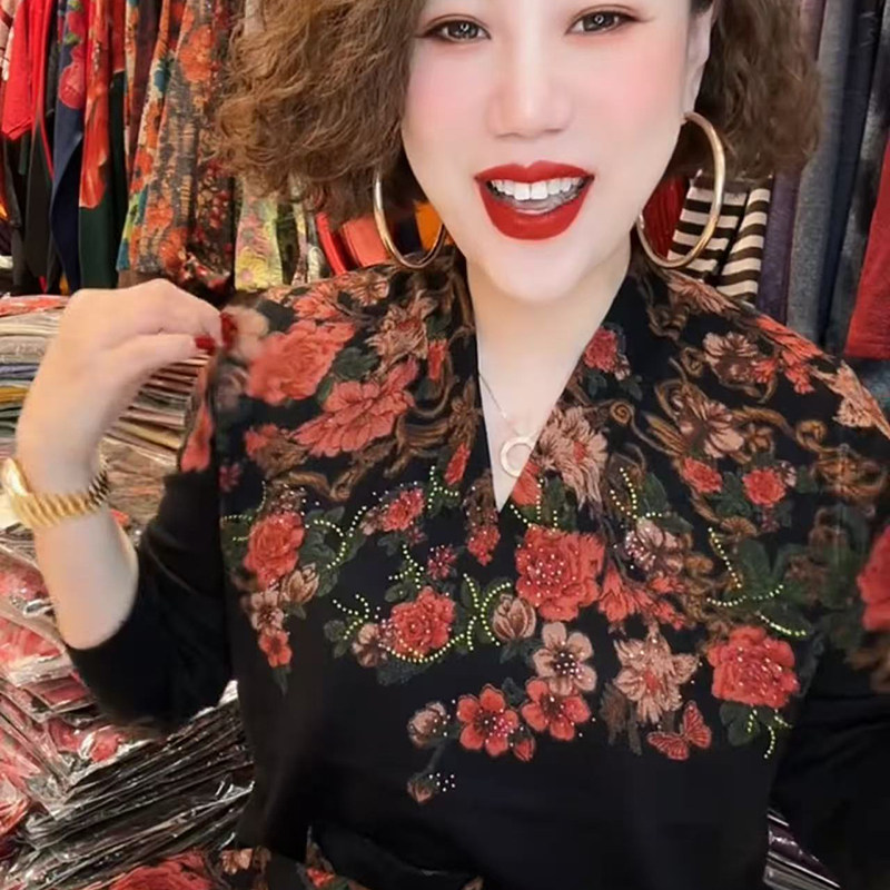 高品质!气质妈妈印花针织打底衫