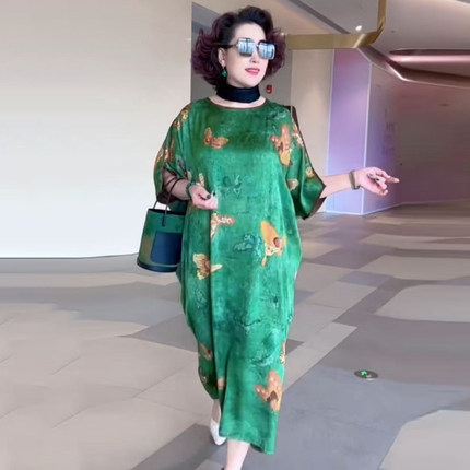 高端气质妈妈香云纱连衣裙中年女装2026夏季洋气高贵大码减龄长裙