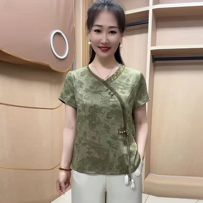 新中式妈妈衬衫真丝大码时尚小衫