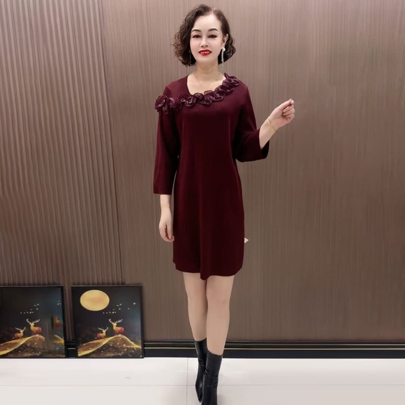 26早春新款时尚针织立体花大版衫宽松妈妈装弹力中长款打底毛衣裙,女装/女士精品,连衣裙,淘宝优惠券,粉丝福利购,淘宝优惠卷