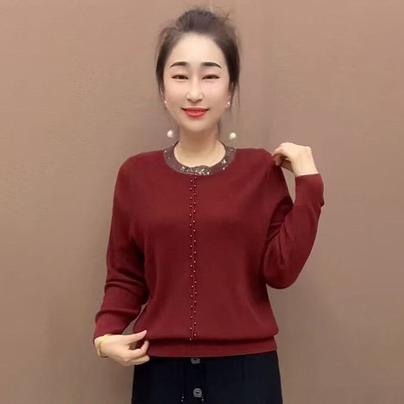 时尚烫钻钉珠针织衫妈妈减龄上衣