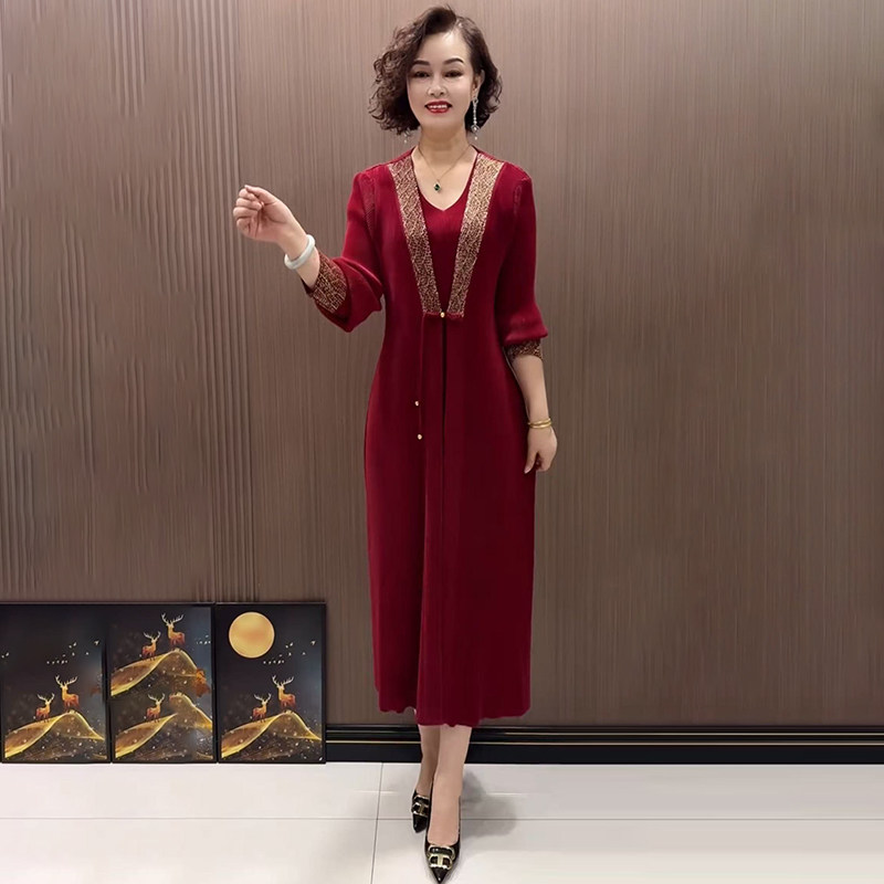 高品质新中式假两件妈妈连衣裙