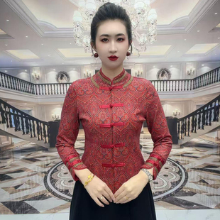 新中式年货新款秋冬加绒保暖外套盘扣唐装老太太妈妈装上衣打底衫