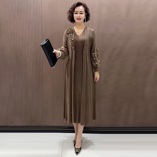 高档褶皱一体假两件风衣外套长裙2025春秋新款时尚洋气休闲连衣裙