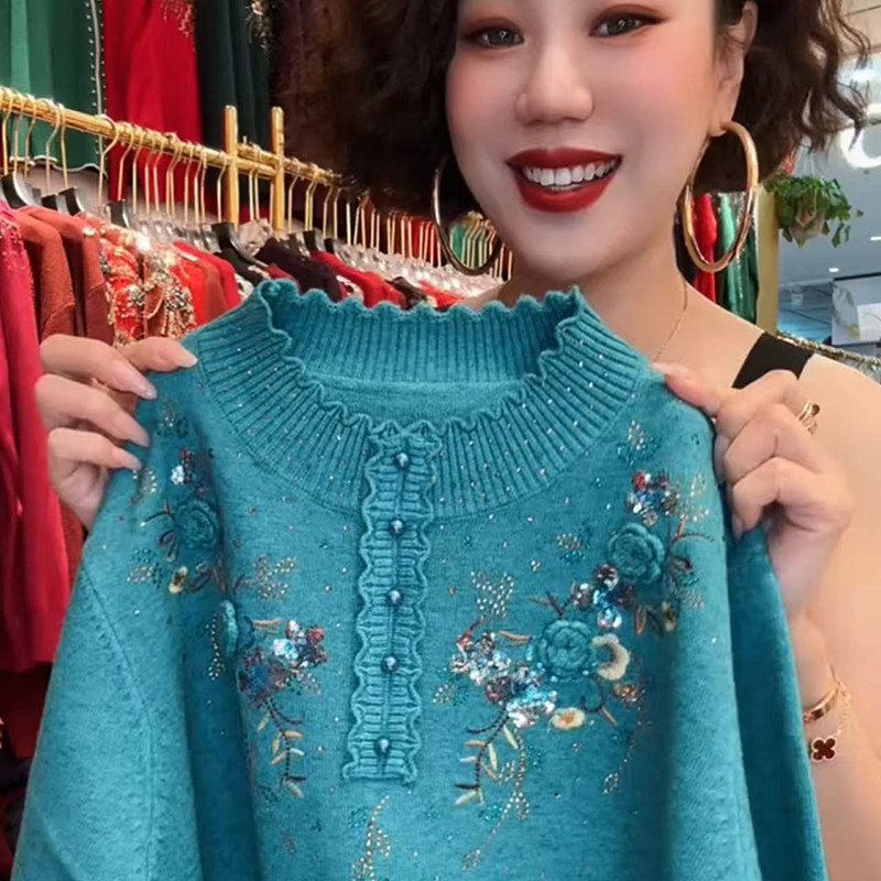 高品质!气质妈妈刺绣绒花针织衫