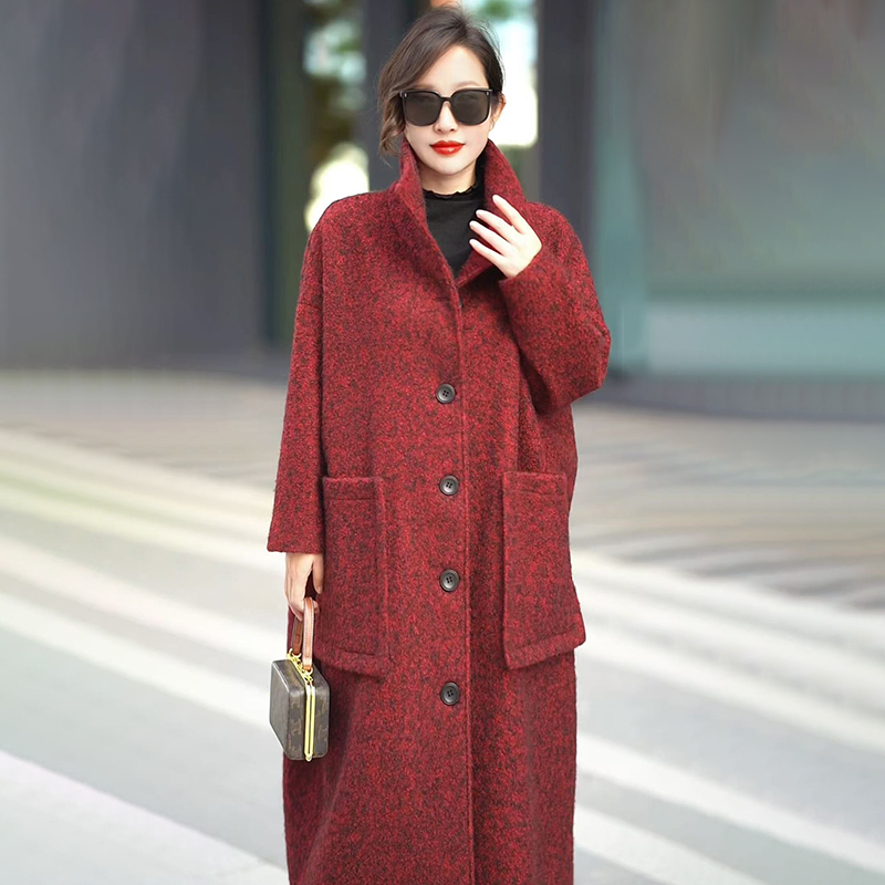 加肥大码200斤羊毛大衣风衣外套