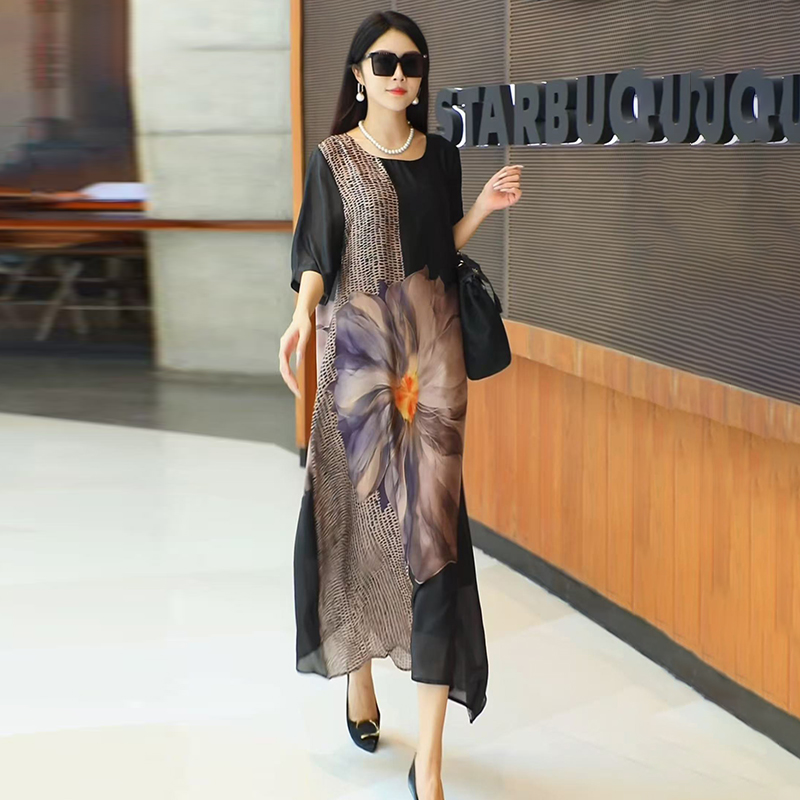 高品质！新中式天丝印花飘逸长裙