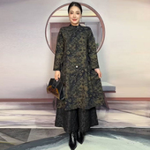 大码 中老年女印花修身 中长款 新款 显瘦大衣 风衣外套2025秋季 妈妈装