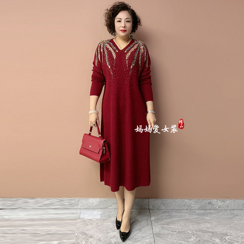 精致镶钻气质妈妈连衣裙喜婆婆裙