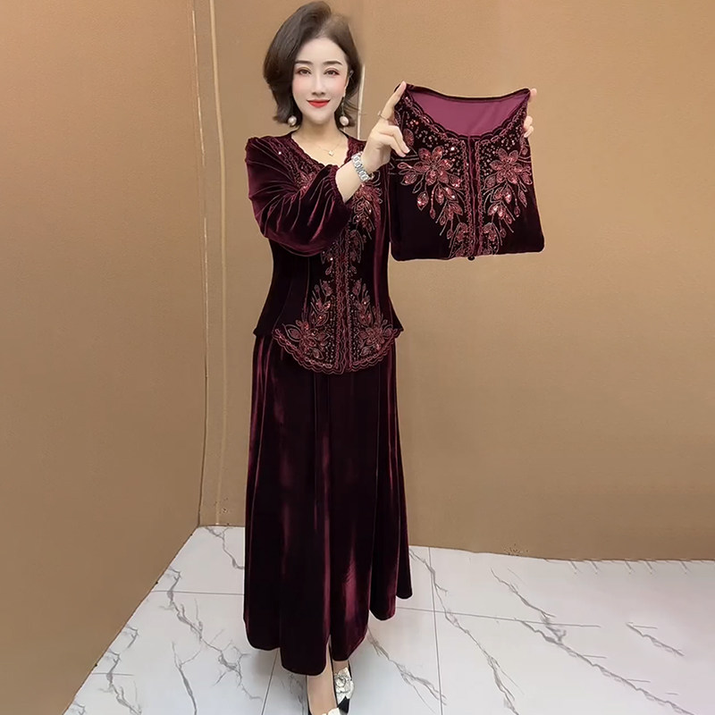 高品质!重工丝绒镶钻上衣两件套