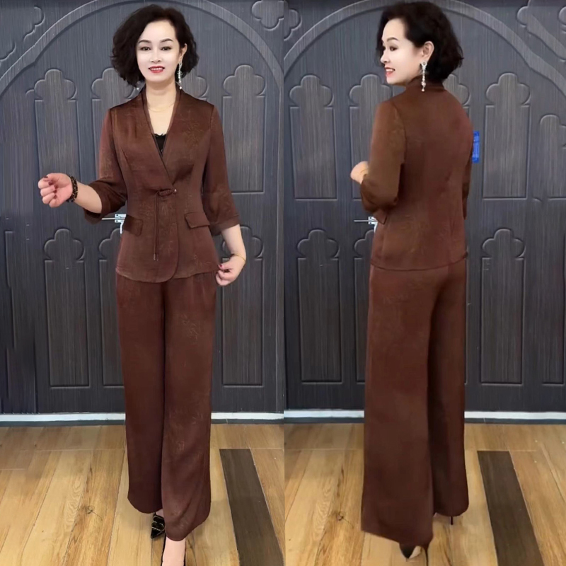 高端气质妈妈两件套真丝大码套装