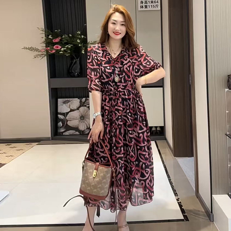 高品质！乔其纱收腰显瘦大码长裙