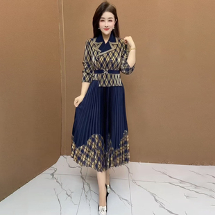 新款 洋气拼接减龄百搭小香风弹力百褶裙子 气质褶皱连衣裙春季 时尚