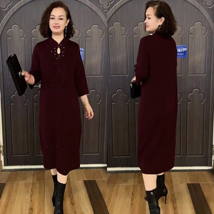 高贵妈妈连衣裙秋冬大码旗袍立领喜婆婆婚礼服晚礼服气质优雅长裙