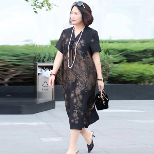 妈妈连衣裙加肥加大码200斤中年女装显瘦阔太太中老年女夏季裙子