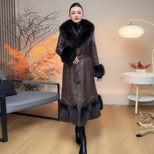 新款 修身 环保皮草皮毛一体女装 时尚 大衣风衣外套 中长款 2025冬季