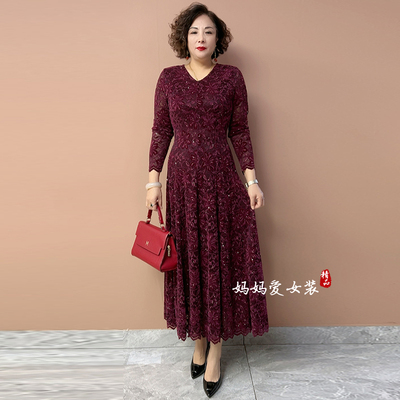 雪尼尔植绒大码连衣裙妈妈长裙子