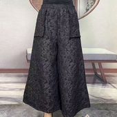 老年人高腰直筒烧花裤 中老年妈妈提花阔腿裤 时尚 新款 裙 2025秋冬季