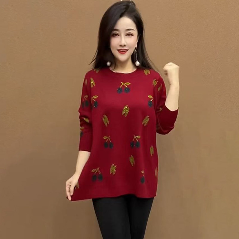 秋冬款时尚圆领小樱桃百搭宽松毛衣针织衫爆款遮肉休闲中老年女装,女装/女士精品,毛针织衫,淘宝优惠券,粉丝福利购,淘宝优惠卷