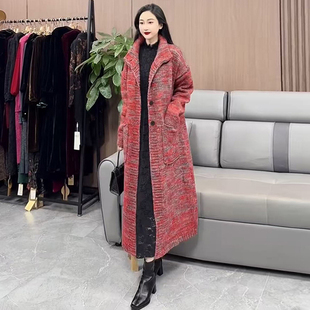 2025秋冬文艺复古大码过膝开衫外套女装宽松气质长款加厚毛衣外搭