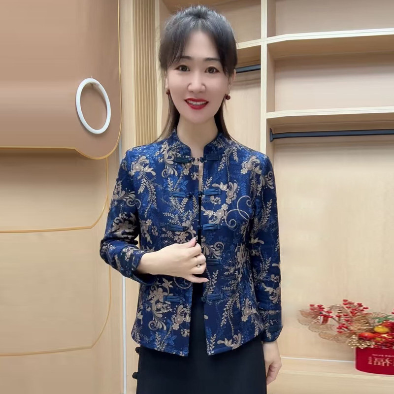 高品质!复古妈妈装一体绒旗袍衫