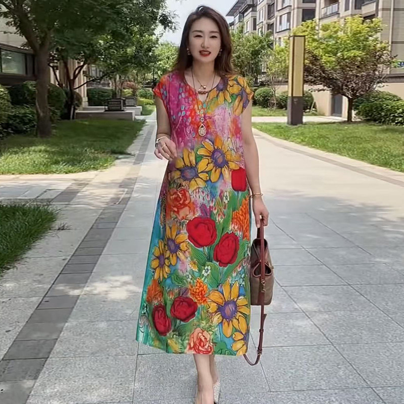 高品质!气质妈妈花色大码连衣裙