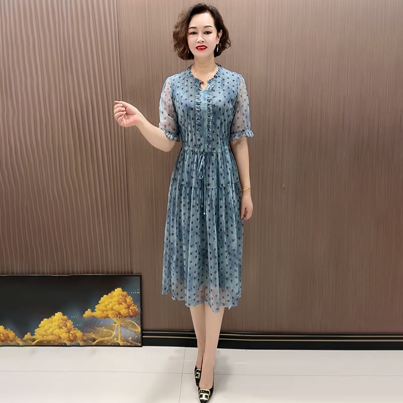 高品质!乔其纱收腰波点连衣裙