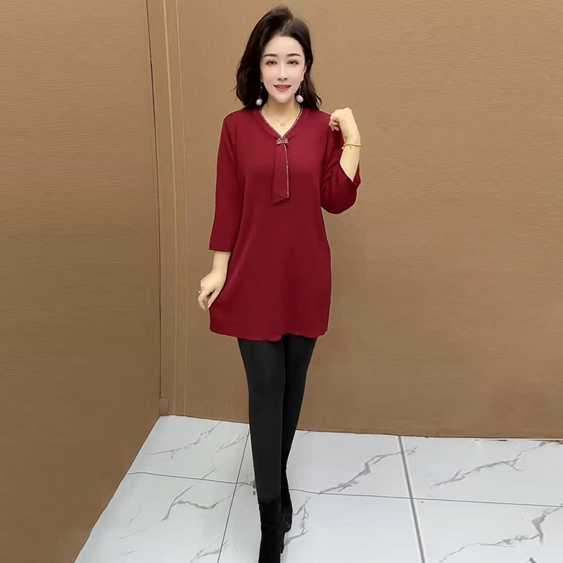 中年妈妈秋冬款针织衫女中长款加肥加大码宽松显瘦毛衣上衣打底衫