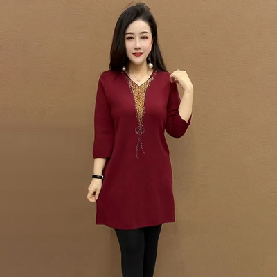 小个子妈妈针织大版衫打底毛衣裙