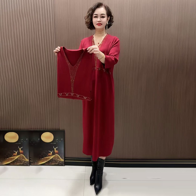 高品质!气质妈妈春装针织连衣裙