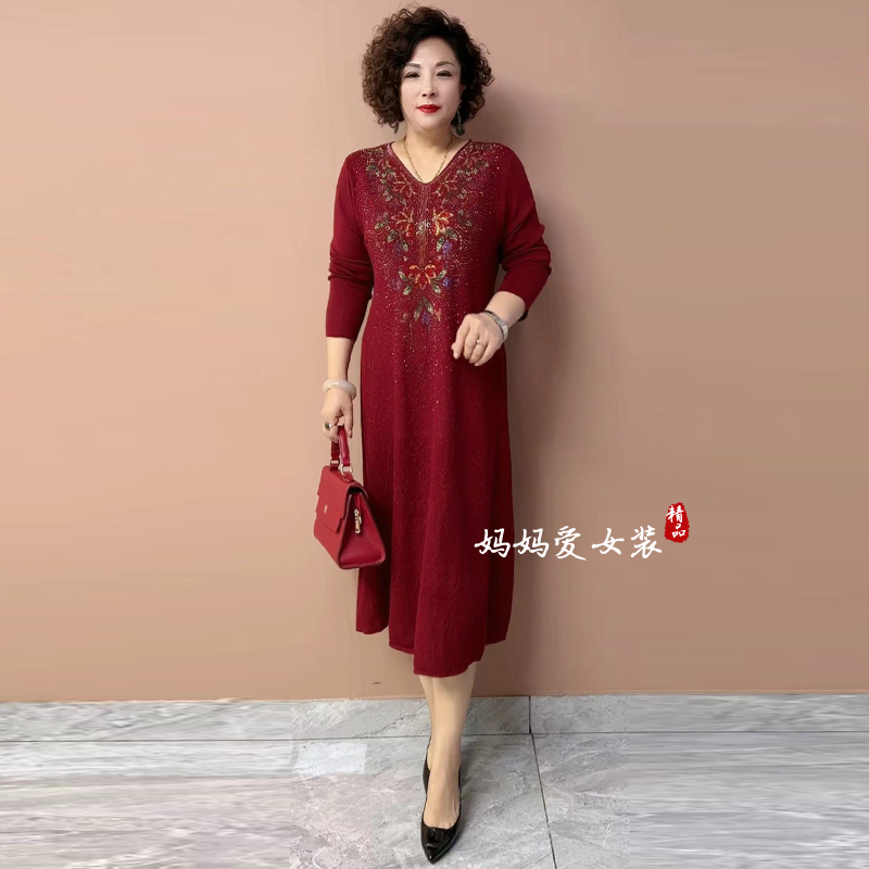 气质妈妈重工烫钻针织裙子连衣裙